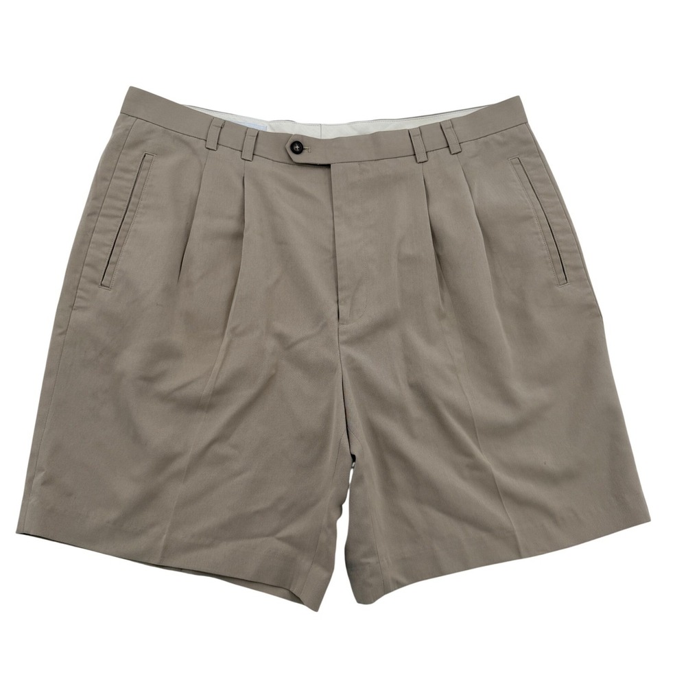 Cutter & Buck Men Size 40  Khaki Tan Pleated Dress Golf Shorts Polyester Rayon